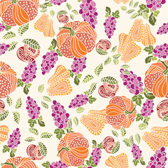 Wall Mural - thanksgiving pumpkin, fruits seamless pattern background design