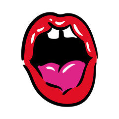 Canvas Print - sexi mouth and teeth with tongue pop art line and fill style icon