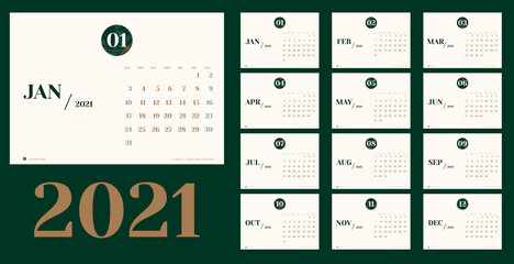 Vector 2021 new year calendar planner template in minimal table simple style with marble month texture number,Holiday event planner,Week Starts Sunday.layout annual calender.timetable for diary