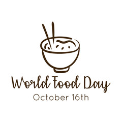 Poster - world food day celebration lettering with chinese rice line style