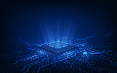 Abstract technology chip processor background circuit board and html code,3D illustration blue technology background vector.