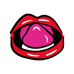 Wall Mural - sexi mouth and teeth with tongue out pop art line and fill style icon