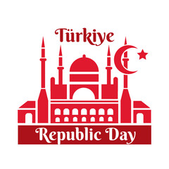 Sticker - cumhuriyet bayrami celebration day with blue mosque monument flat style