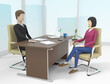© Alex_Po - Woman is having the interview to get a job in a company. 3d illustration