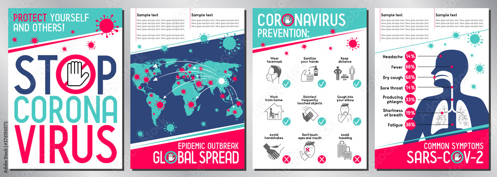 Stop coronavirus posters - Covid-19, SARS-CoV-2 - vector illustration ...
