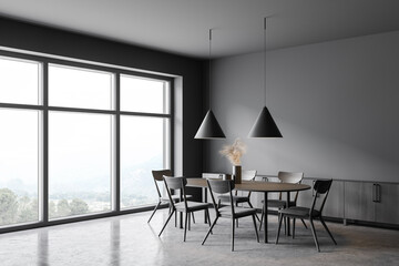 Panoramic gray dining room corner