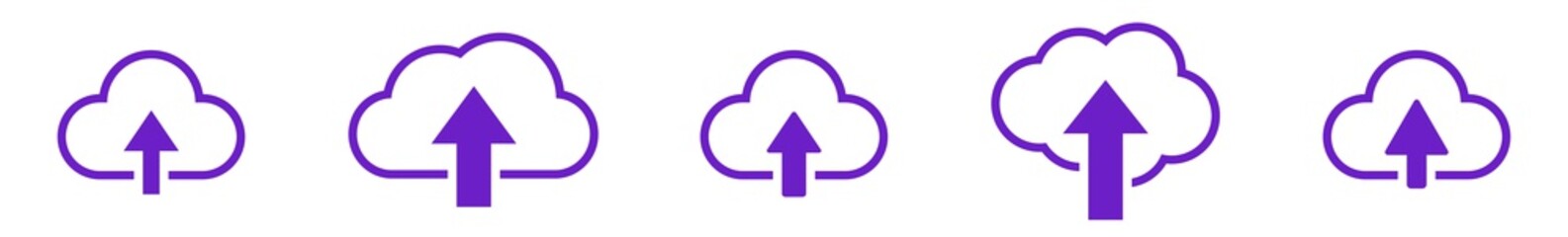 Wall Mural - Cloud Upload Icon Purple | Clouds Arrow Up Illustration | Computing Storage Symbol |  Server Data Internet Logo | IT Service Sign | Isolated | Variations