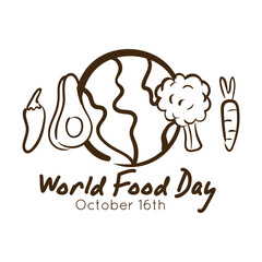 Poster - world food day celebration lettering with planet and food around line style