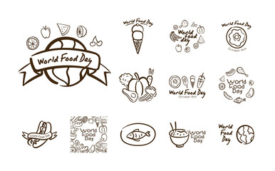 Canvas Print - bundle of twelve world food day celebration letterings line style