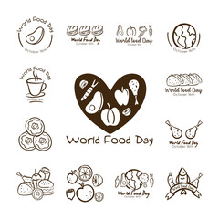 Poster - bundle of thirteen world food day celebration letterings line style