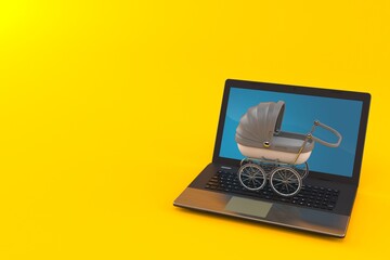 Wall Mural - Baby stroller with laptop