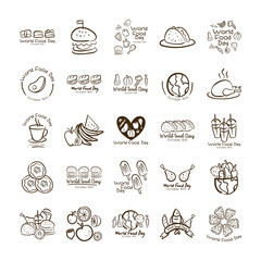 Sticker - bundle of twenty five world food day celebration letterings line style