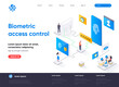 Biometric access control isometric landing page design. Fingerprint scan provides security access isometry concept. Biometrics identification flat web page. Vector illustration with people characters.
