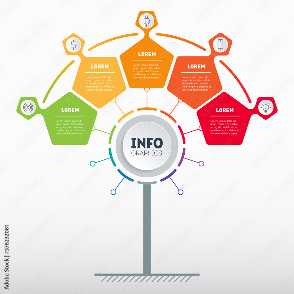 Business presentation concept with 5 options. Part of the report with ...