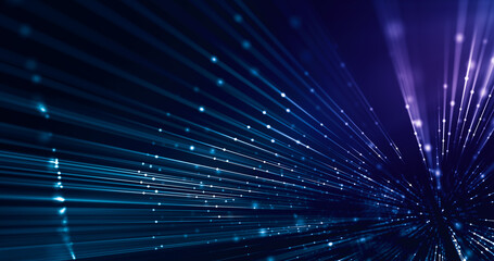 Wall Mural - connected dots and line, led fiber rays, tech background, fast communication concept. 3d rendering