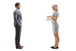 Full length profile shot of a young woman having a conversation with a man