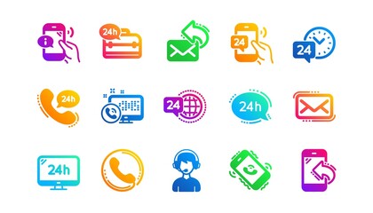 Wall Mural - Call center, Support and Chat message. Processing icons. 24 hour service classic icon set Gradient patterns. Quality signs set. Vector