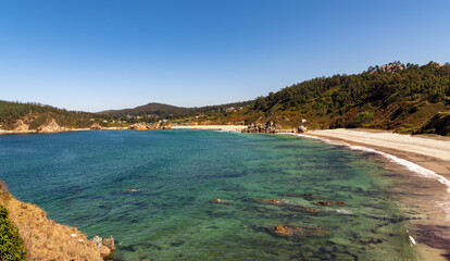 Sticker - View of beautiful San Antonio beach in the Spanish village of Porto de Espasante, on the Cantabrian sea coast of Galicia.