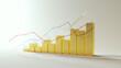 3d render of financial data rising golden bar graph growing, chart business growth on white Background, side view, blue red gold 