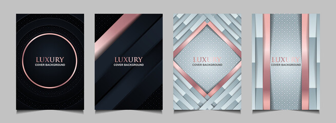 Wall Mural - Collection of luxury covers design template black and white with elegant rose gold. Vector layout premium vip style for books, magazines, catalogs, poster celebration, flyer anniversary, package