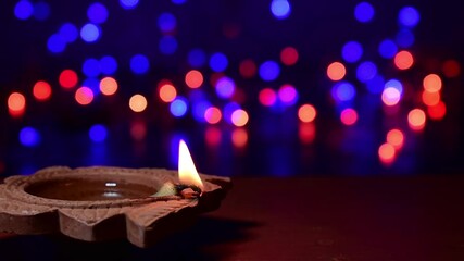 Wall Mural - Diwali celebration clay diya and led string light