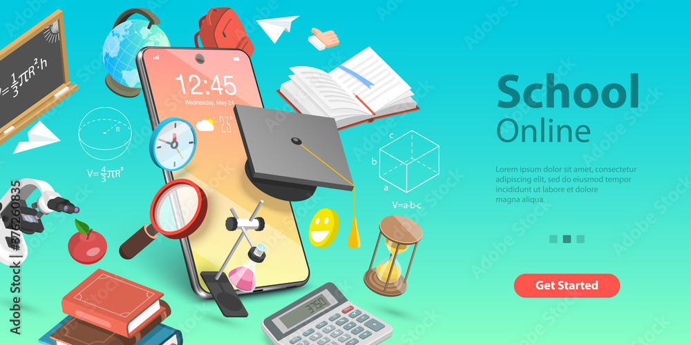 3D Isometric Flat Vector Conceptual Illustration of Online Education ...