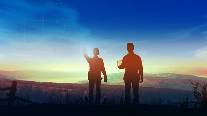 Wall Mural - civil engineers look at the site of future wind power station.