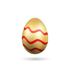 Wall Mural - easter egg 3d icon. red gold egg, isolated white background. bright realistic design, decoration for