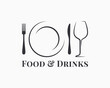 Food and drink logo. Plate with wine glass