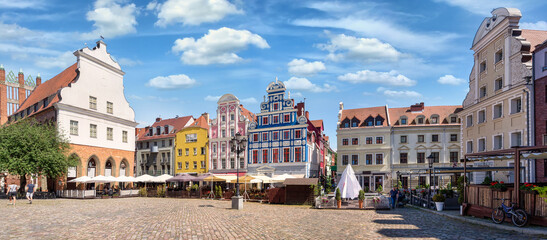 Wall Mural - Reconstructed tenements at the hay market in old town Szczecin, Poland