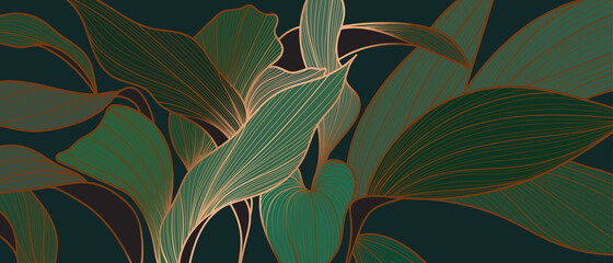 Wall Mural - Floral seamless emerald green and copper metallic plant background vector for house deco 