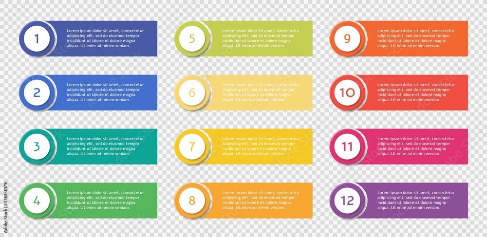 Number bullet point set with text templates, colorful list points - obrazy, fototapety, plakaty 