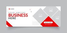 Professional business facebook cover page timeline web ad banner template with photo place modern layout white background and Vivid red shape and text design