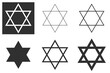Jewish Star of David Six-pointed star in black with vector icon isolated on white background. Shield of David, or Star of David, or Seal of Solomon, Hebrew hexagram. A traditional Jewish sign and one 