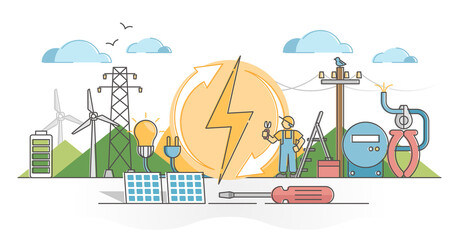 electricity as wind and solar energy power voltage supply outline concept