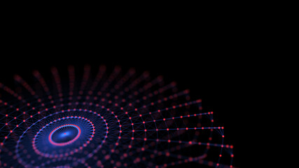 Fototapete - Abstract digital background of circle with connection red dots and blue lines. Concept network connection and big data. Centric composition.