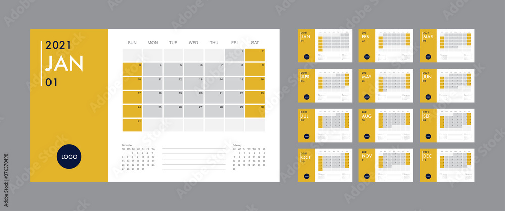 Calendar 2021 template planner vector diary in a minimalist style - obrazy, fototapety, plakaty 