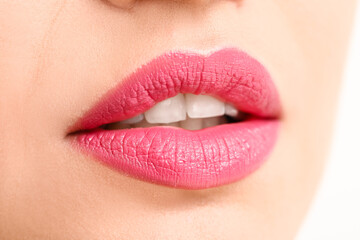 Sticker - Beautiful young woman with bright lips, closeup