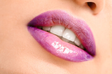 Sticker - Beautiful young woman with bright lips, closeup