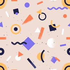 Leinwandbilder - Seamless pattern with abstract geometrical shapes. Trendy colorful retro background with geometric figures. Stylish wallpaper or fabric print. Flat vector textured repeatable backdrop