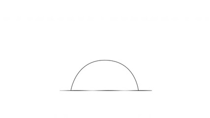 Wall Mural - Self drawing animation of yellow sun rising on horizon, sea. Sunrise, start, new day, earth concept. White background. Copy space.