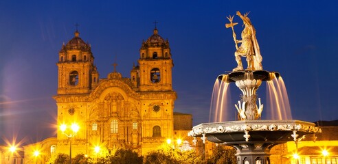 Wall Mural - Inca Pachacutec on fountain and catholic church