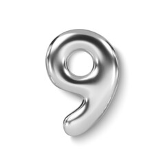 Wall Mural - silver number balloon 9 nine. vector realistic 3d character