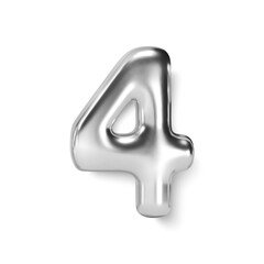 Wall Mural - silver number balloon 4 four. vector realistic 3d character