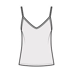 Sticker - Camisole slip top technical fashion illustration with sweetheart neck, thin straps, relax fit, back zip fastening. Flat outwear tank apparel template front, grey color. Women, men, unisex CAD mockup