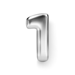 Wall Mural - silver number balloon 1 one. vector realistic 3d character