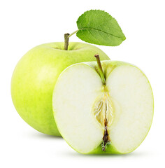 Wall Mural - three green apple sliced isolated on a white background