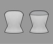 © Vectoressa - Ribbed tube top technical fashion illustration with side zip fastening, fitted body, round neckline, slim fit. Flat top apparel template front, back, white color. Women men unisex knit CAD mockup