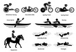 © leremy - Disabled racing sports and games for handicapped athlete stick figures icons. Vector symbols of wheelchair racing, cycling, rowing, equestrian and swimming activities for people with disabilities.