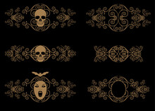 Ornamental Terrifying Symbols. Skulls And Vampires. Ornaments And Dividers Collections